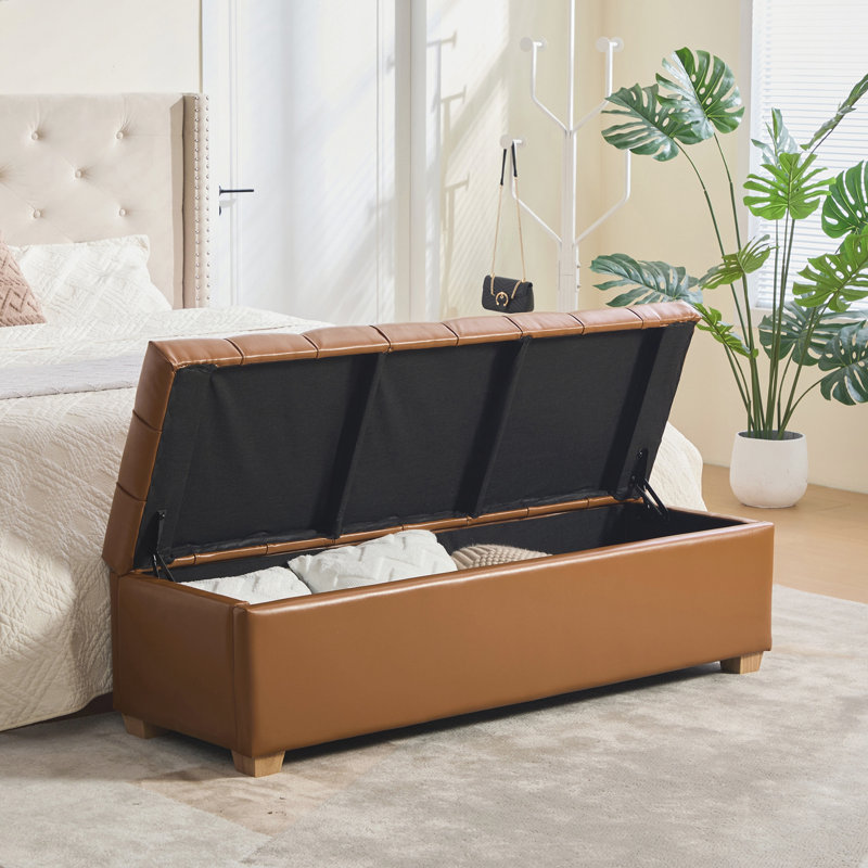 Banc de rangement rembourré en polyuréthane, Brun, Brown