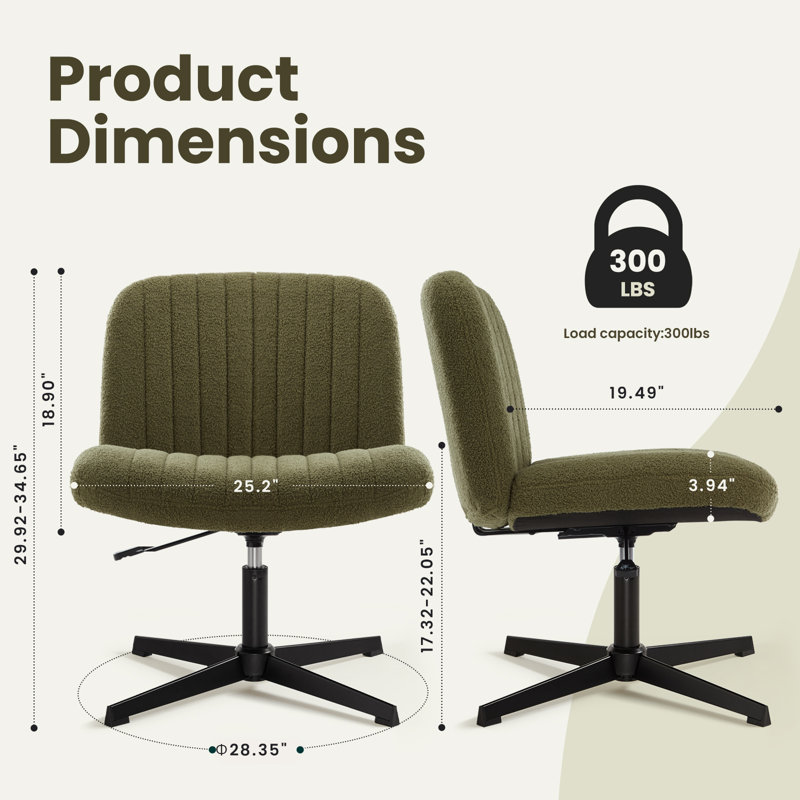 McCaysville Fabric Upholstered Armless Desk Chair Home Office Task Chair, Green, Teddy