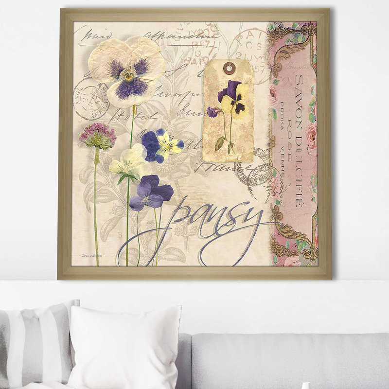 «Pansy (Square)» par Carol Robinson, reproduction, H 37 po x l 37 po x P 1 po, Encadrement champagne