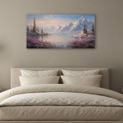 Art mural sur toile, paysage de montagne alpin, art mural pour salon, salle de bain, chambre à coucher, bureau, H 20 po x l 40 po