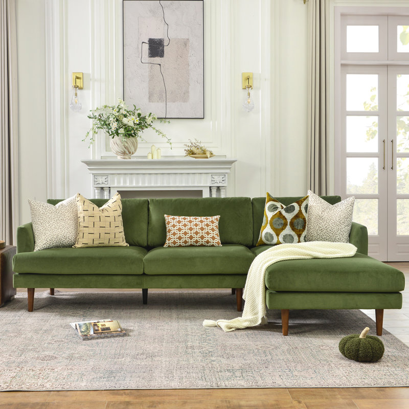 Miller Polyester Blend Sectional, Right Hand Facing, Olive Green Polyester Blend