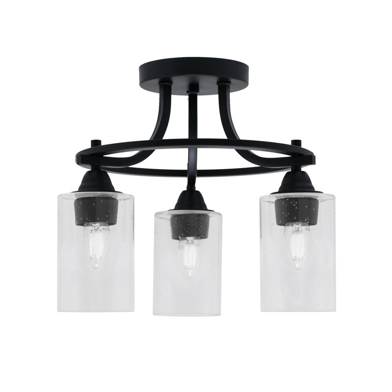 Paramount 3 Light Semi-Flush Shown In Matte Black Finish With 4" Clear Bubble Glass