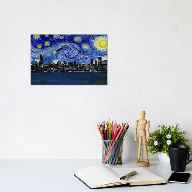 Chicago, Illinois, nuit étoilée, impression d'art graphique, H 8 po x l 12 po x P 0,75 po, Toile tendue