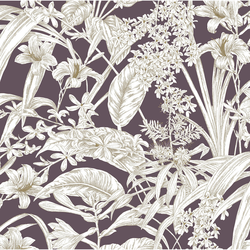 Conservatory Toile Vinyl Wallpaper Double Roll, Mulberry