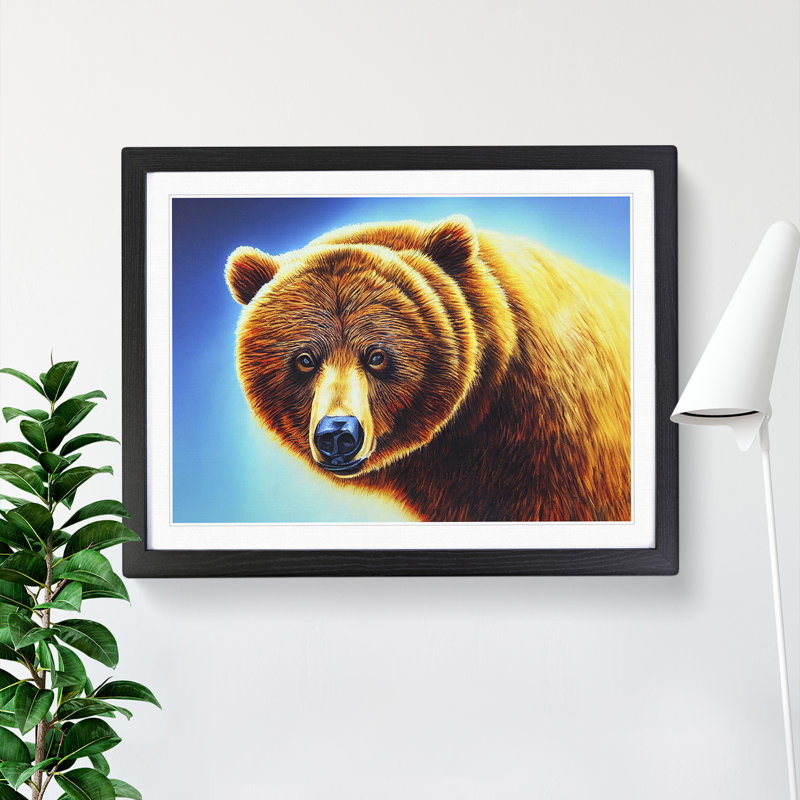 Eye Opening Bear - Single Picture Frame Painting, Black, 46cm H x 64cm W x 2cm D