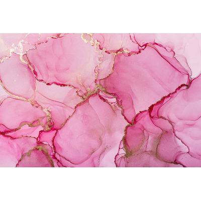"Finli", rose et brillant, alcool doré, encre abstraite sur toile