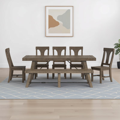 Acker Extendable Pine Solid Wood Dining Set