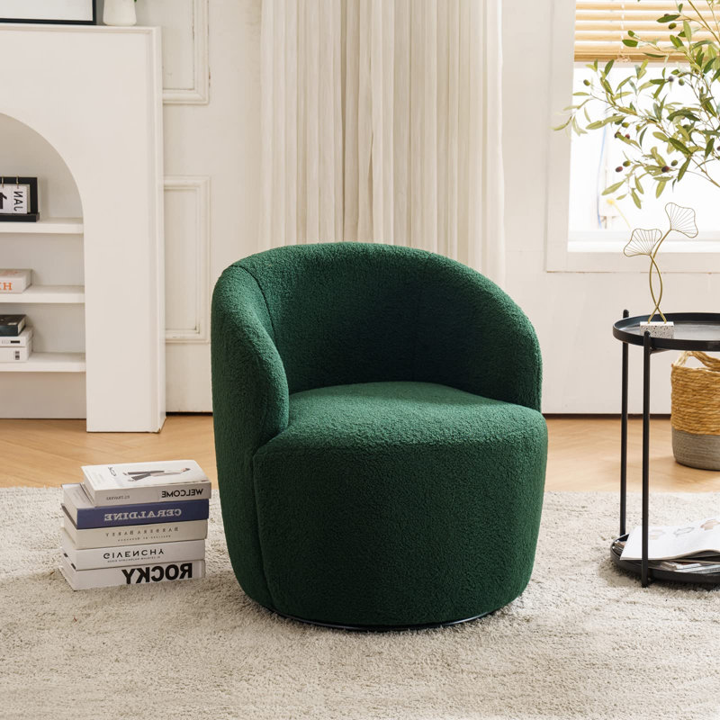 Genece Upholstered Swivel Accent Chair, Green Teddy Fabric