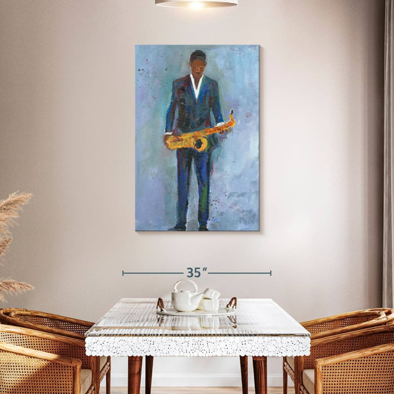 Abarca Sax In A Blue Suit, 45" H x 30" W