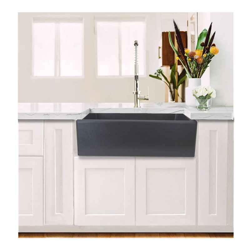 Plymouth 32.75'' L Farmhouse Single Basin Kitchen Sink, Titanium Gray