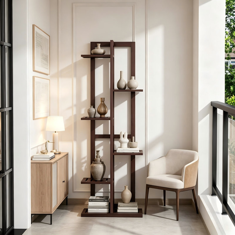 Support pour plante d'intérieur en coin à 6 niveaux en bambou, 46 po de hauteur, peu encombrant, Brown