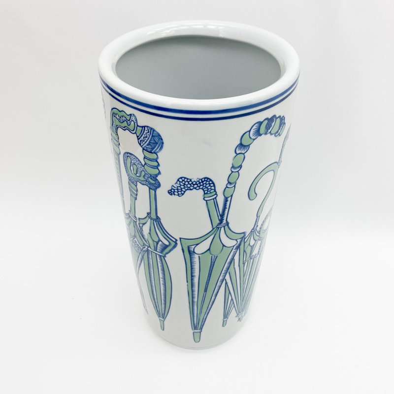 Abrahamic Ceramic Freestanding Umbrella Stand – Hand-Finished, Antique Look, Versatile Indoor or Outdoor Use, Green