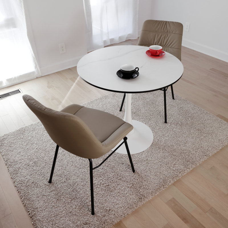 Ensemble de salle à manger 3 pièces bistro moderne - Guéridon rond en marbre avec 2 chaises rembourrées