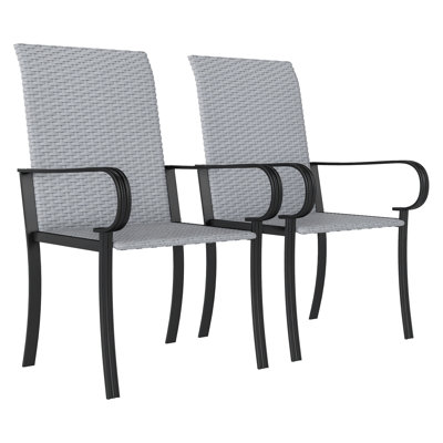 Ensemble de 2 chaises de salle à manger d'extérieur en osier Outsunny, fauteuils en rotin toutes saisons avec structure en acier, dossier haut et assise profonde, gris