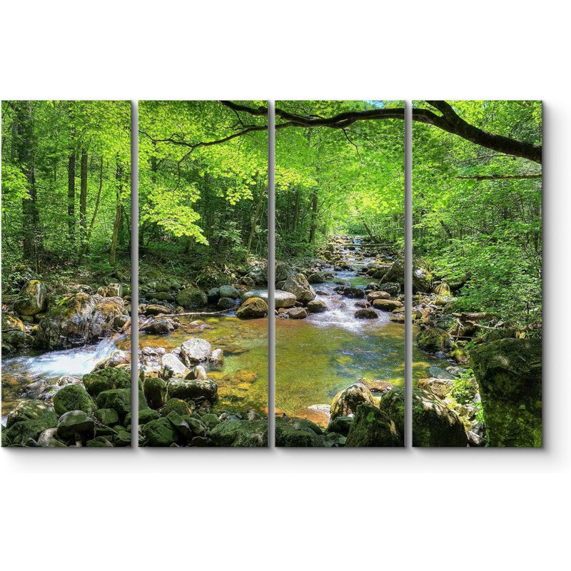 " River Through The Green Forest Nature " 4 - Pieces