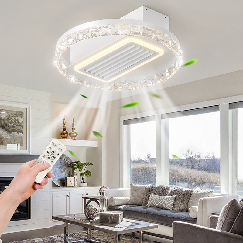 20Inch Modern Leafless Ceiling Fan With Remote Control Removable And Washable, Reversible Motor, White