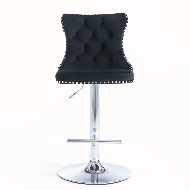Kennasyn Swivel Upholstered Adjustable Height Counter Stool, Chrome/Black