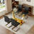 5-Piece Contemporary Glass Dining Room Set, Metal Pedestal Base & PU Cantilever Chairs-1889446045-1889446046