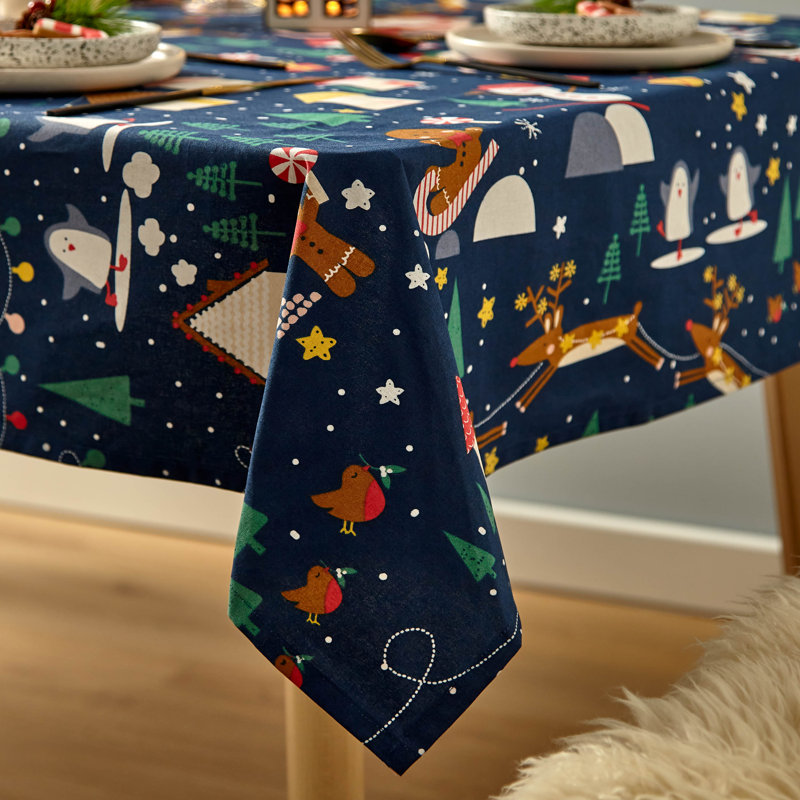 Santa's Christmas Wonderland 100% Cotton Table Cloth, 137cm W x 229cm L