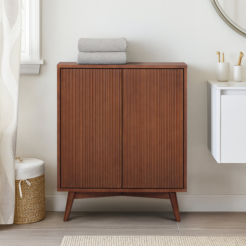 Tremolo Modern 2-Door Accent Cabinet with Adjustable Shelves & Fluted Push-Open Fronts for Living Room or Entryway, Walnut