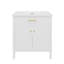 Meuble-lavabo 31 po avec lavabo, armoire de salle de bain avec portes à fermeture en douceur et tablette réglable, conception à profil courbé, pieds en bois d'hévéa, blanc-203264798