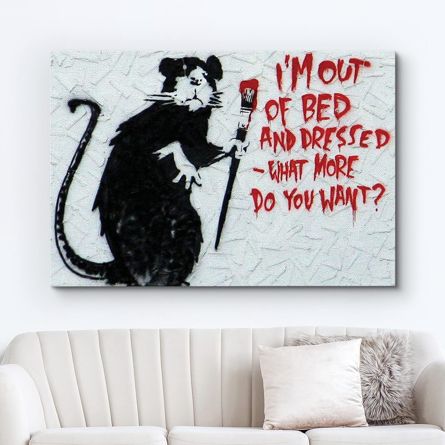 BANKSY ORIGINAL THOUGHT QUOTE - DEEP FRAMED CANVAS WALL ART GRAFFITI PRINT-  RED