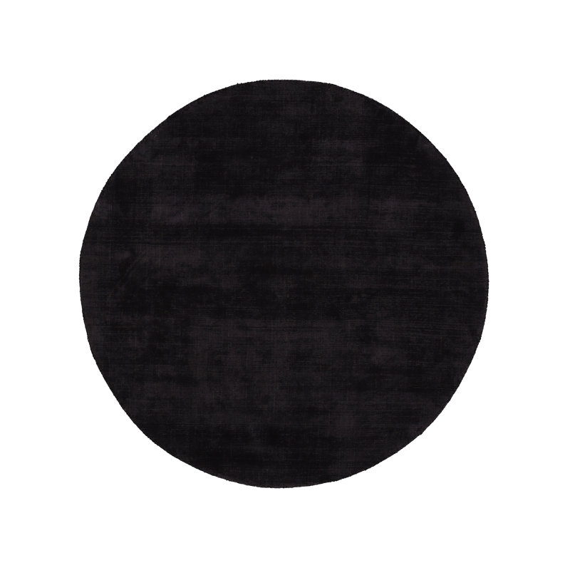 Ava Handmade Viscose Silky Solid Soft Black Rug, Round 120cm