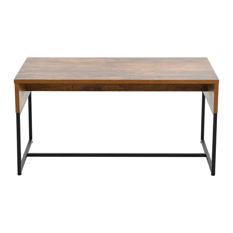 Slate Concrete and Iron Wrap Coffee Table, Rustic Hickory Top/Black Base