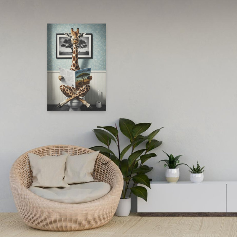 Girafe dans la salle de bain, art mural contemporain, H 24 po x l 16 po
