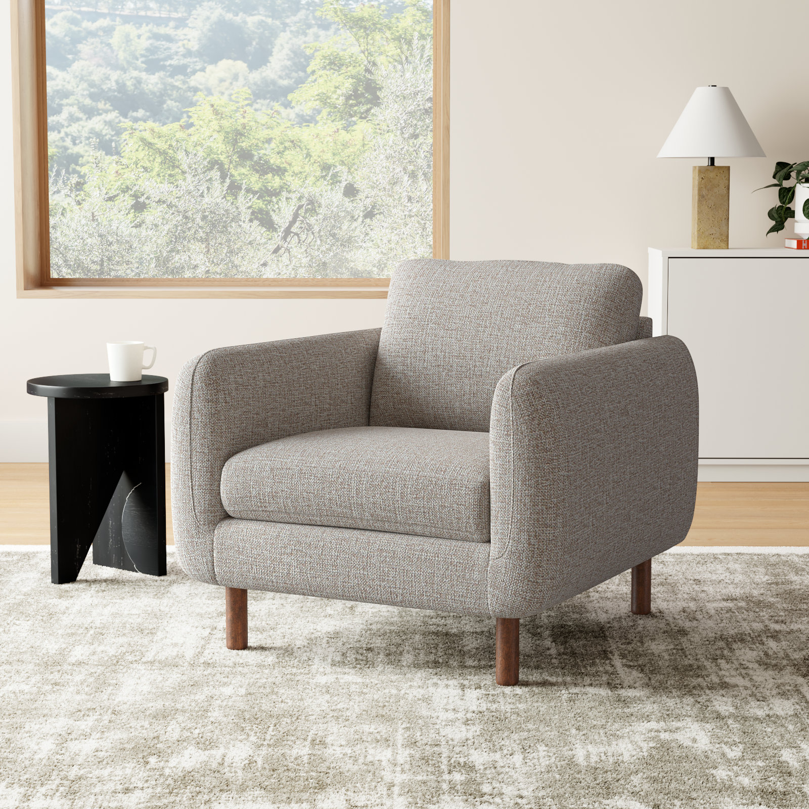 Leno Oak Armchair, Taupe Performance Chenille