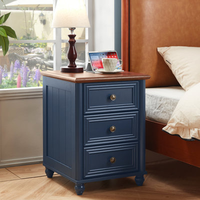 18" Farmhouse Nightstand With Charging Station And USB Port,Night Stand With 3 Drawers, Wood Bedside End Table With Storage, Bed Side Tables For Bedroom Living Room And Closet
