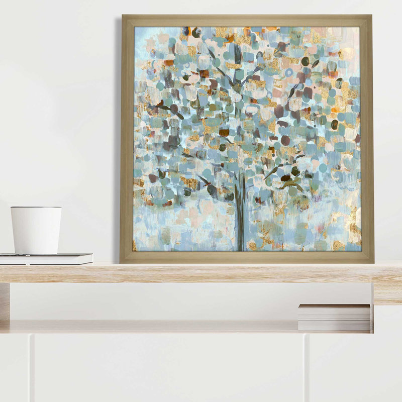 «Mosaic Tree» par Susan Jill - Peinture, L 31,5 po x H 31,5 po, Encadrement brun