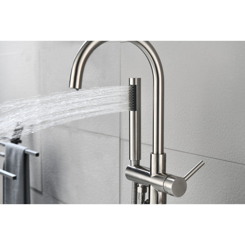 Stainless Steel Tub Faucet With Handheld Shower And Low Water Consumption Brushed Nickel Filler Stabilizer, Brushed Nickel