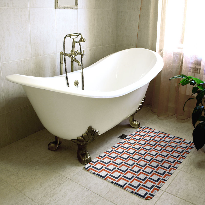 Tapis pour salle de bain Baltimore, l 17 po x L 24 po, Blanc / bleu marine / orange