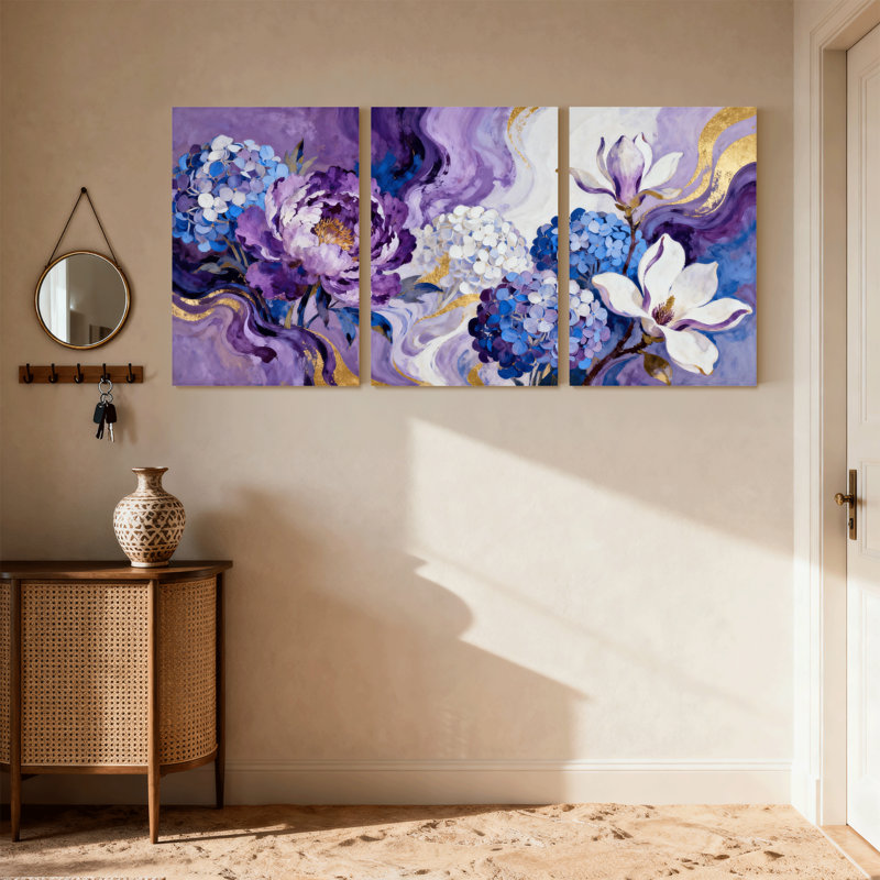 Plantes et fleurs, ensemble de 3 reproductions d'art sur toile