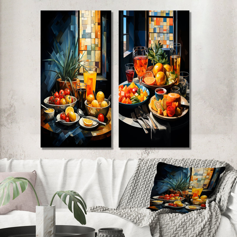 Légumes et fruits - palette de cuisine mondiale - ensemble de 2 reproductions d'art en métal, H 28 po x l 24 po