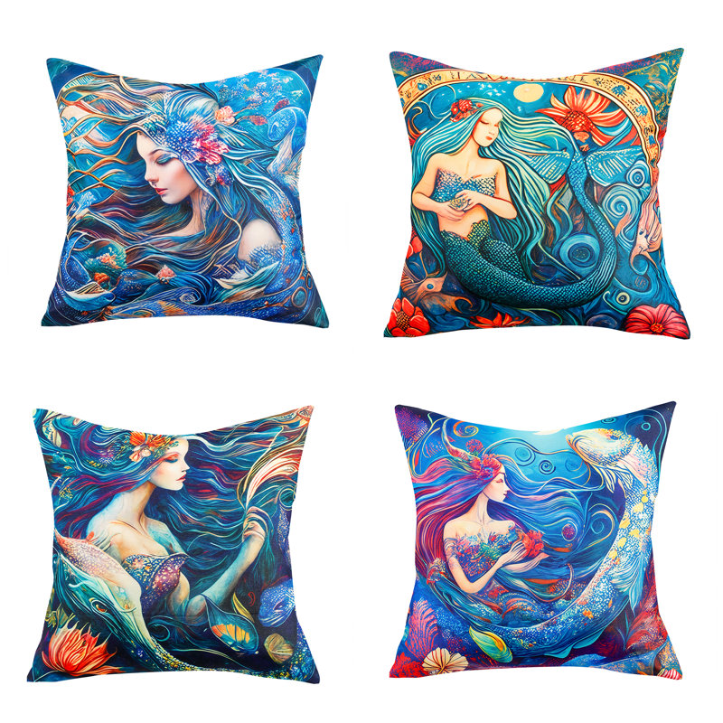 Indoor / Outdoor Blue Square Throw Pillow Cover