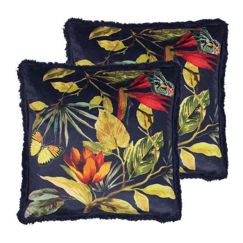 Floral Square Cushion, 45cm H x 45cm W x 16cm D, Navy