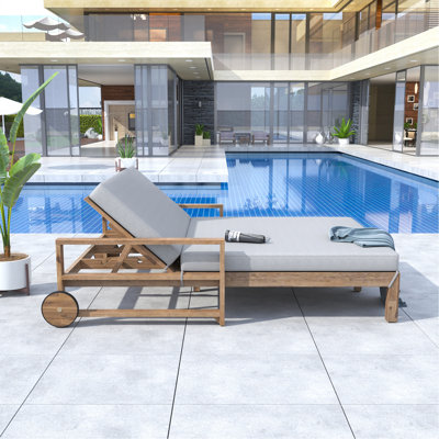 1 lit de bronzage d'extérieur en bois de style campagnard pour une détente ultime avec 2 personnes pour la piscine, le jardin et la cour (gris)