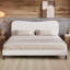 Structure de très grand lit avec tête de lit douce en velours Teddy, lit plateforme avec support en lattes de bois, assemblage facile, silencieux, blanc-896359457-896806050