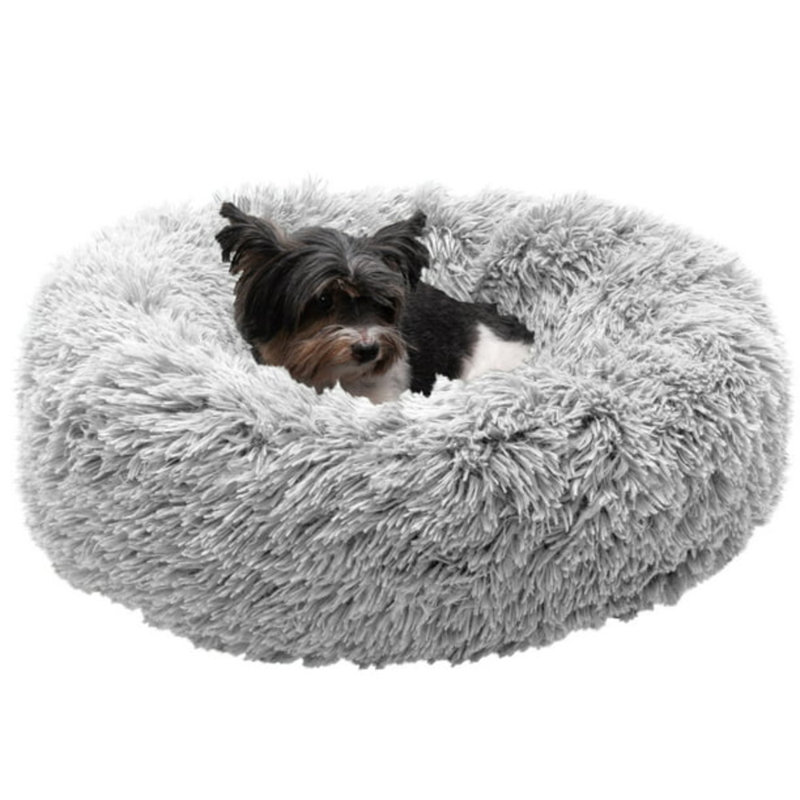 Small Mist Gray Faux Fur Orthopedic Donut Pet Bed