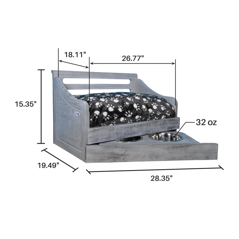 Canapé pour chien en bois Hardesty Paws, Moyen (l 19,49 po x P 28,35 po x H 15,35 po), Gris antique