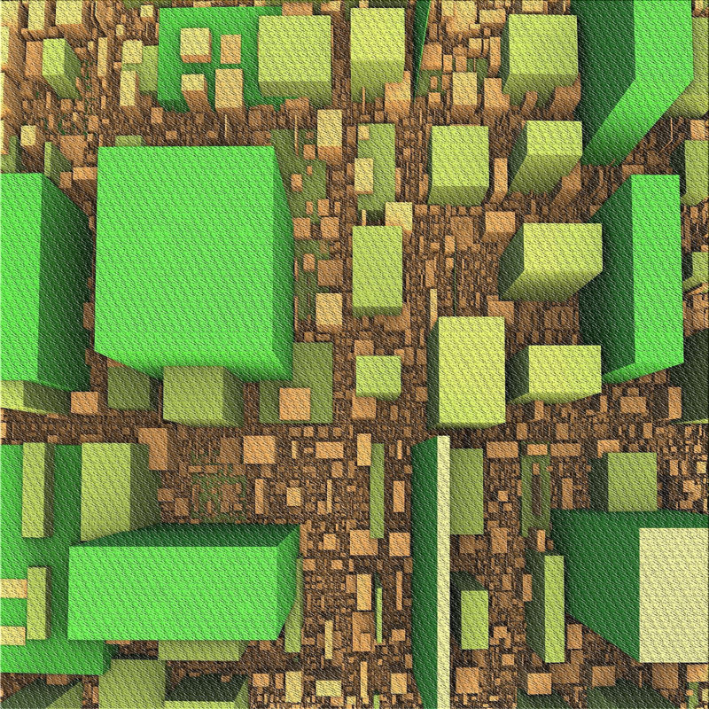 Tapis vert/brun à motifs, Carré 5 pi