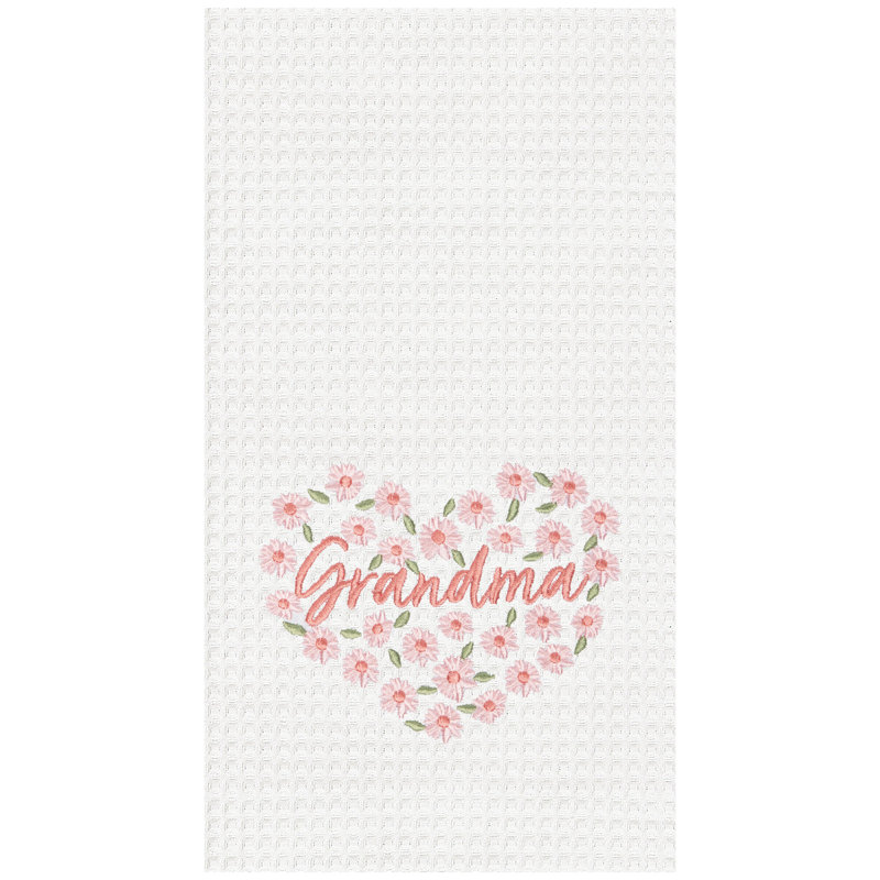 Grandma Mother's Day Floral Kitchen and Bathroom Embroidered Waffle Hand Towel