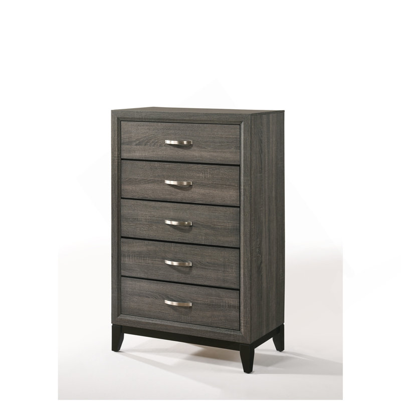 Commode 5 tiroirs gris patiné