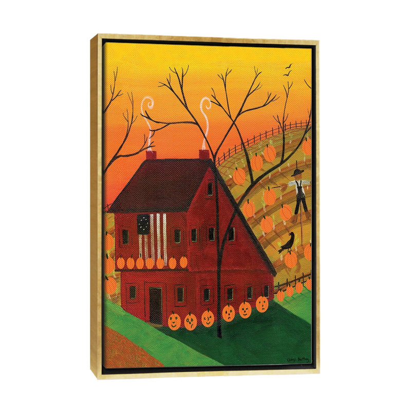 «Sunset Pumpkin Saltbox», reproduction d'art sur toile encadrée, Doré