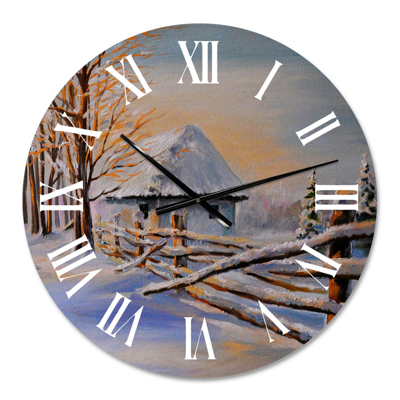 Maison traditionnelle d'hiver recouverte de neige II - Horloge murale traditionnelle, Petit