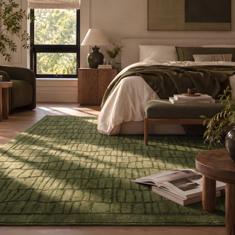 Tapis lavable doux et moderne pour salon, chambre à coucher, Green, Rectangle 7'9" x 10'