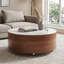 Table basse ronde 29,5 po moderne avec plateau en pierre frittée à motif marbré, 2 tiroirs, roulettes, mobile, facile à assembler-1377866559