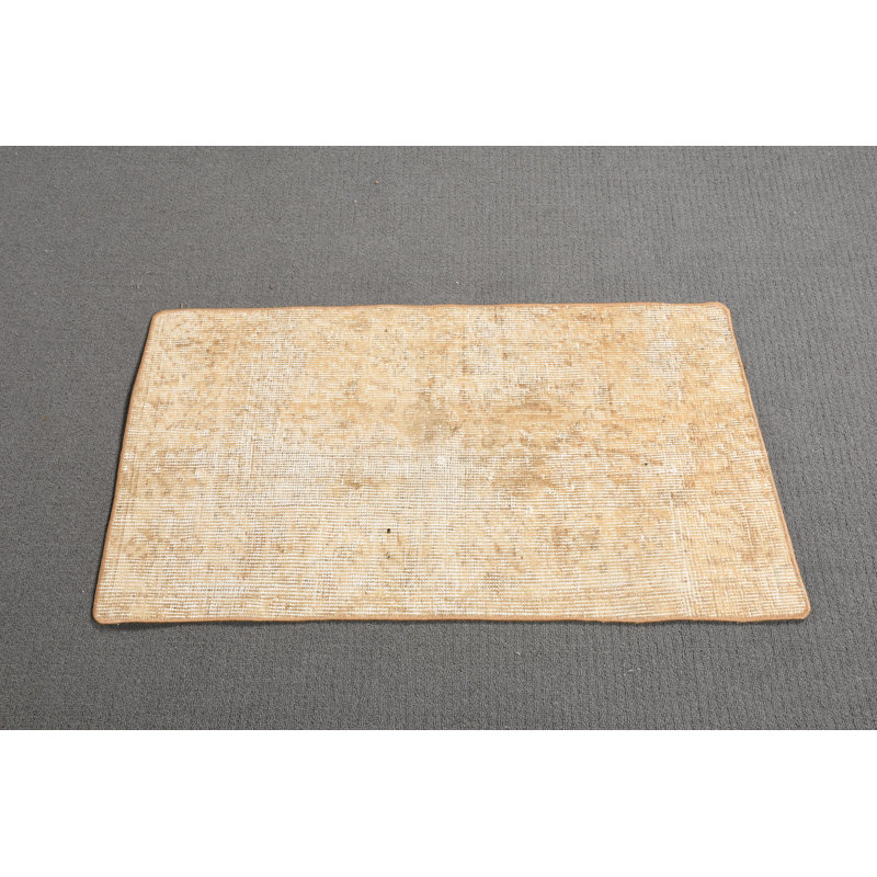 Vintage Turkish Oushak Small Rug in Beige for Bedroom Decor or Small Spaces